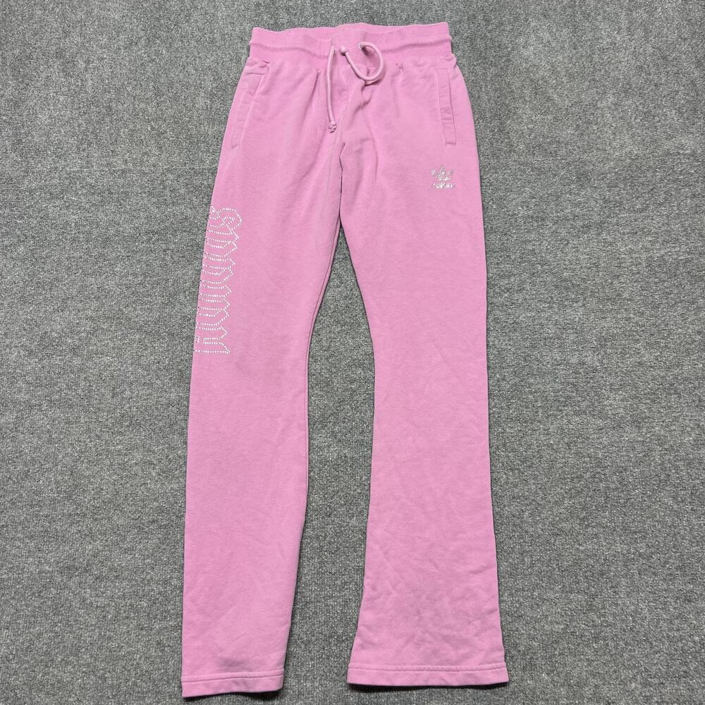 Adidas Sweatpants Womens S Pink Trefoil Rhinestone Flare Leg Lounge Pants